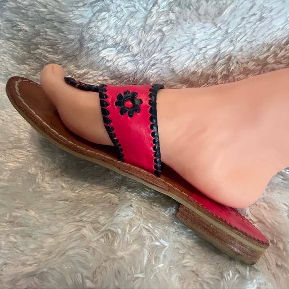 Jack Rogers sandals thongs flip flops Lisa 8.5 leather bright hot pink navy blue - Picture 13 of 15